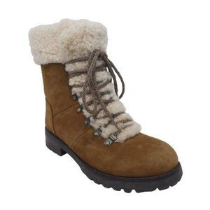 UGG Fraser Sherpa Lined Lace-Up Boots Womens 7 Chestnut Brown Leather